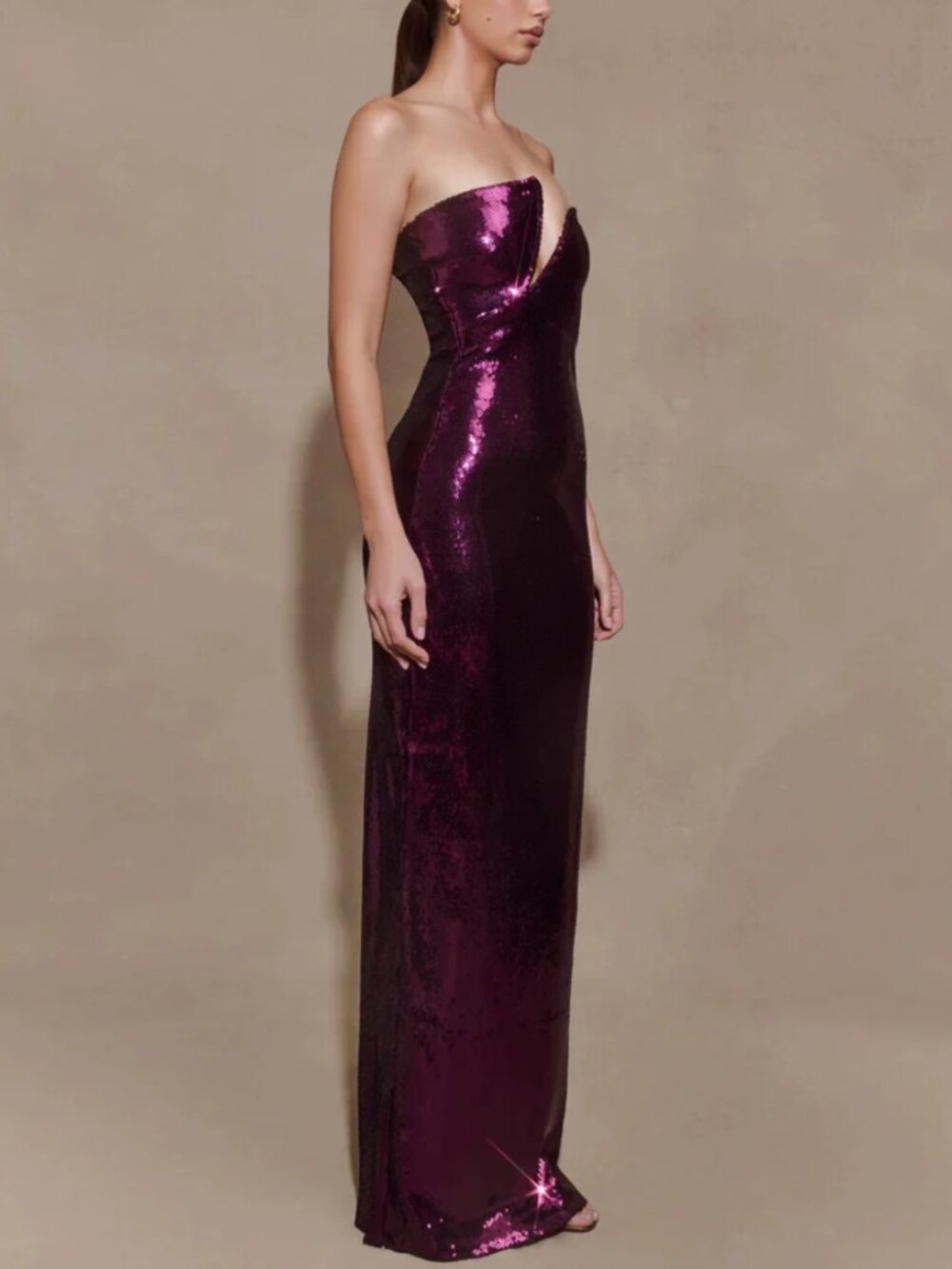Meshki Winston Strapless Sequin Maxi Dress Gown XXS/S/L Plum - Picture 5 of 11